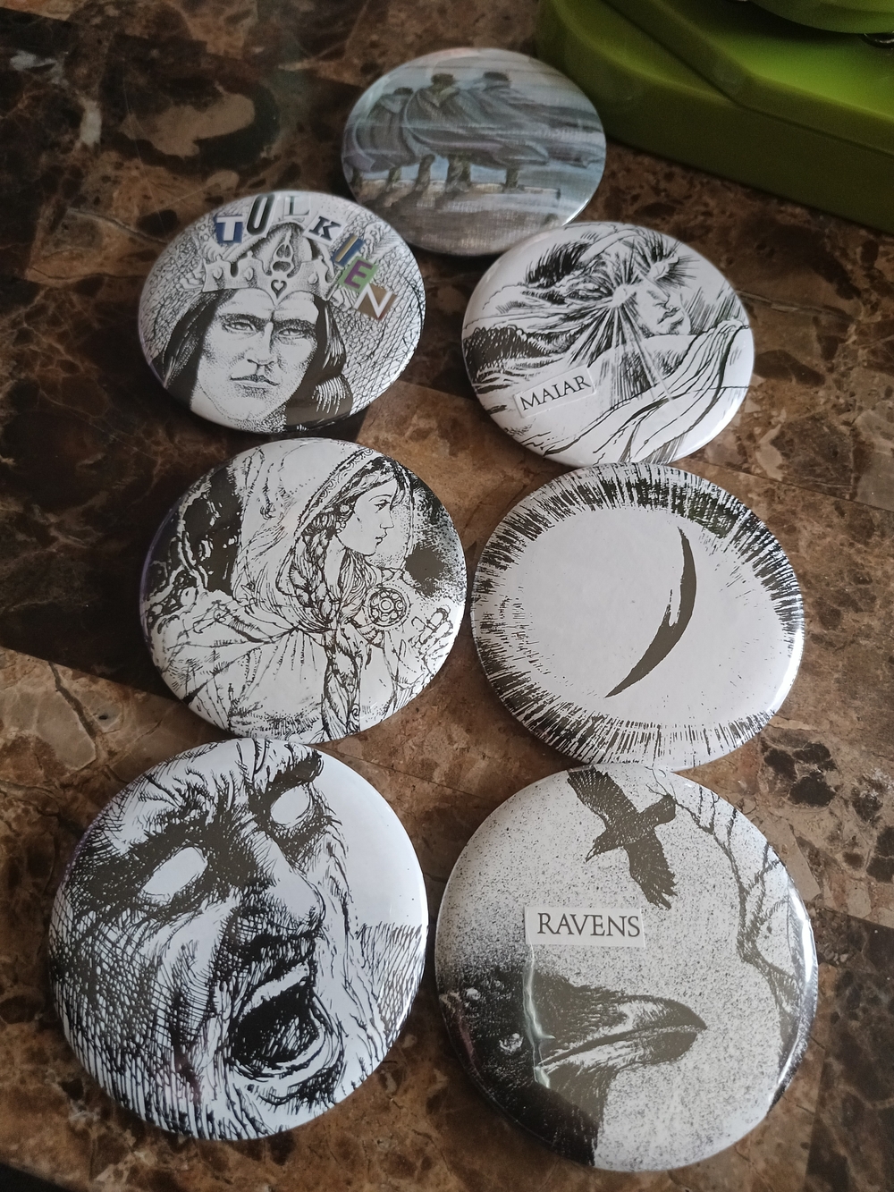 Tolkien-Inspired Black & White Art Button Set